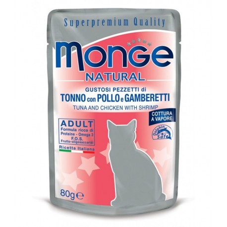 MONGE CAT TONNO POLLO GAMBERETTI 80GR BUSTINA